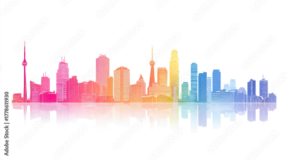 Naklejka premium Vibrant Rainbow Cityscape Skyline Illustration