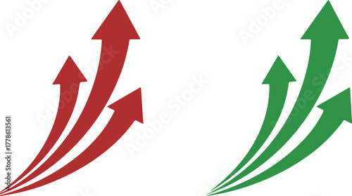 Three arrows pointing up in red and green