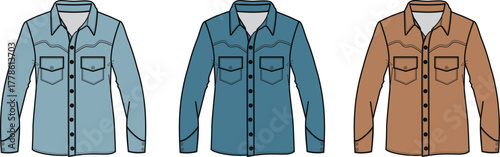 Denim Shirt Variety Customizable Western-Style Apparels for Fashion Design