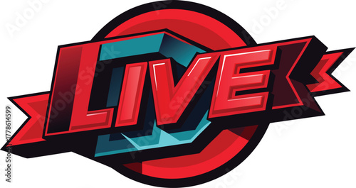 3D realistic live stream icon red glowing effect vector design.