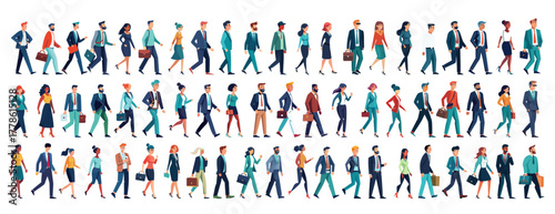 Crowd of Diverse Business People Walking Forward Together