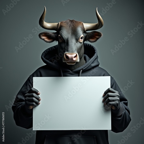 Anthropomorphic bull holdin...