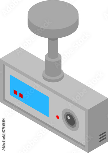 Isometric illustration of a gray dashcam or security camera, a modern electronic device for vehicle safety and surveillance technology