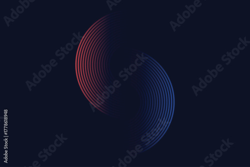 Red Blue Arc Symmetry. Abstract Dual Color Minimalist Design. Modern futuristic texture ideal for tech design, wallpaper, cover, poster, banner, brochure, website, flyer