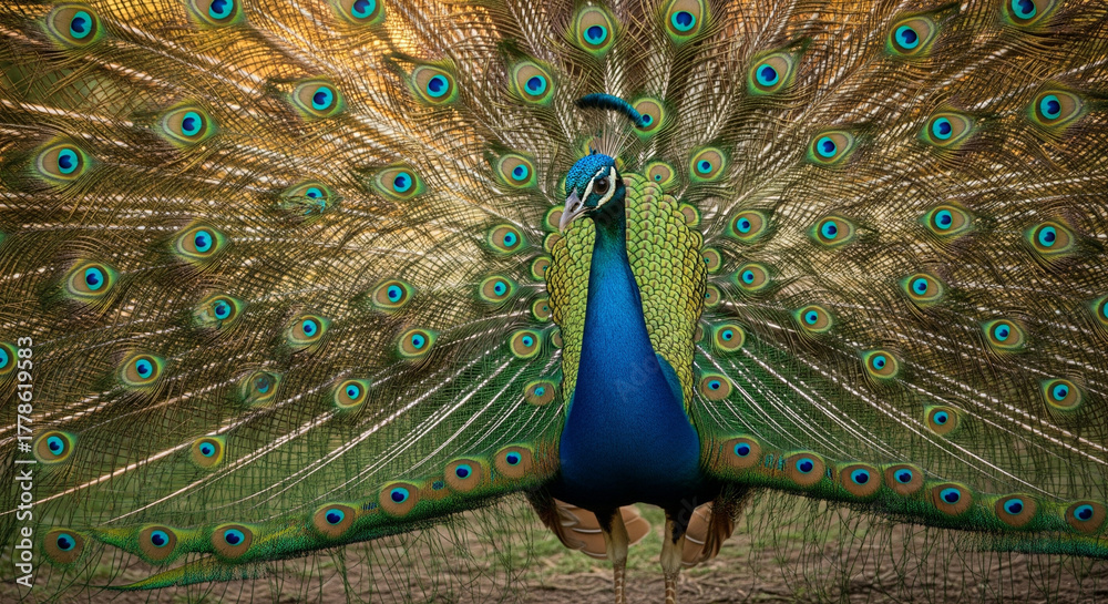 Obraz premium Royal Colors: Male Peacock in Full Courtship Display