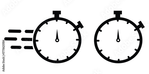 Fast delivery icon with timer. Fast stopwatch line icon. Fast delivery shipping service sign. Speed clock symbol urgency, deadline, time management, competition sign