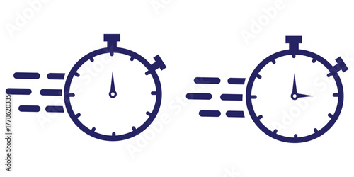 Fast delivery icon with timer. Fast stopwatch line icon. Fast delivery shipping service sign. Speed clock symbol urgency, deadline, time management, competition sign