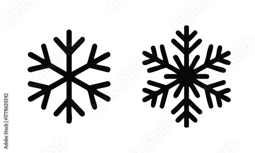 Outline and Solid Snowflake Icons, Simple Vector Snowflake Design, Frost and Cold Symbol Set