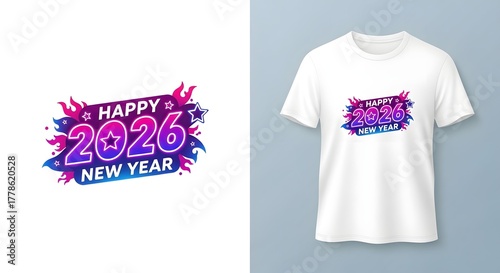 Happy new year 2026 graphic design with colorful abstract splashes
