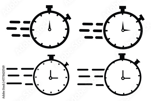 Timer icons set. Quick time or deadline icon. Express service symbol. Countdown timer and stopwatch icons isolated on white. Vector illustration.