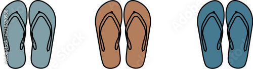 A colorful collection of summer flip-flop sandals, a flat vector design icon set for vacation and beach concepts