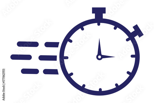 Fast response time clock vector symbol. quick, rush or faster work service Vector work time effect or delivery service time icon. Fast stopwatch icon with motion lines, representing speed,