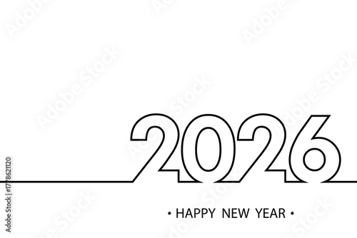 Outline Style 2026 New Year Greeting with Line Art