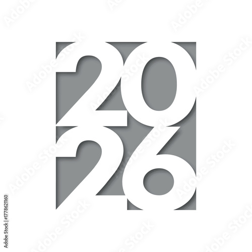 Stacked White 2026 Numbers with Shadow Cutout Effect