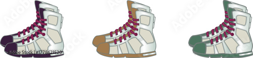 Colorful boxing shoes, perfect for training or competition. Vector illustration of athletic footwear in various colors