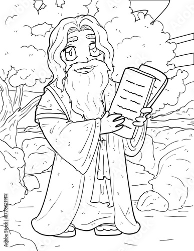 Moses with the Ten Commandments Tablets Coloring Page - Biblical Prophet
