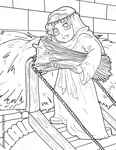 Rahab Hiding Spies on the Roof with Flax Coloring Page - Jericho Story