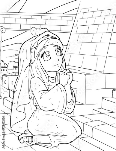 Hannah Praying for a Child at the Temple Coloring Page - Old Testament Story