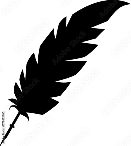 Feathers vector icon . Black bird feather silhouette collection. Plume symbol of lightness. Quill pen for writing, letter, poetry. Vintage retro writer logo design.Retro writer, literature, 