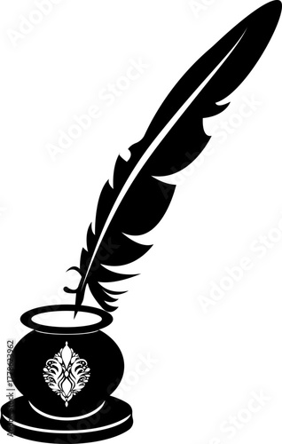 Feathers vector icon . Black bird feather silhouette collection. Plume symbol of lightness. Quill pen for writing, letter, poetry. Vintage retro writer logo design.Retro writer, literature, 