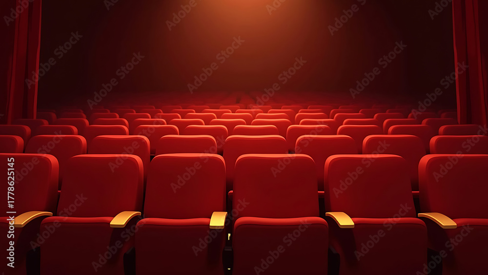 Fototapeta premium Empty Cinema Hall with Red Seats 