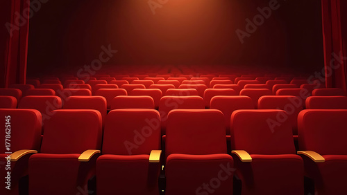 Empty Cinema Hall with Red Seats
