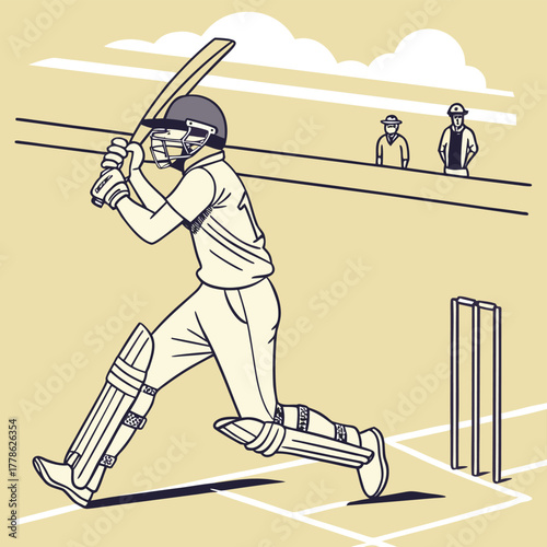Cricket Game Action: A focused batsman in protective gear prepares to hit a cricket ball with precision and power during a sunny game.