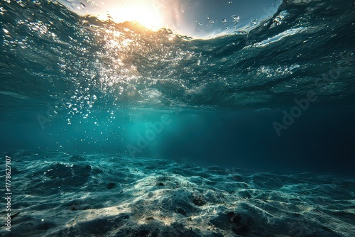 Underwater Perspective Sunlight Penetrating Blue Ocean Depths