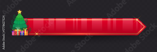 Elegant Red and Gold Christmas Banner with Christmas tree and gifts for Festive Lower Third Overlay for Holiday Video or Promotion