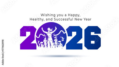 2026 New Year logotype card design with health, success, and victory theme.