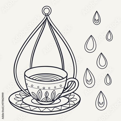 Cup of tea with raindrops