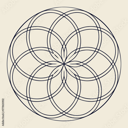 Geometric flower of life pattern on beige background