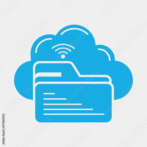 Digital cloud storage folder with wifi flat vector icon for data, document, file backup & network access- colorful
