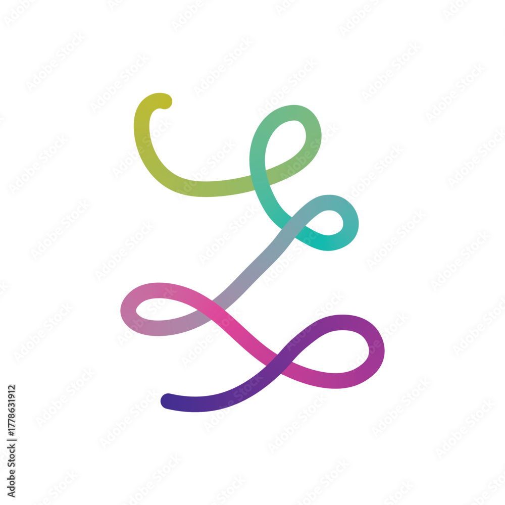 Fototapeta premium Colorful Rainbow Gradient Line Shapes Set. Abstract 3D Wavy Ribbon Squiggle Pattern Design Elements for Modern Backgrounds and Posters. 