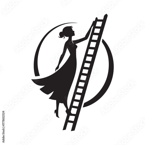librarian climbing ladder vector silhouette clip art logo design illustration