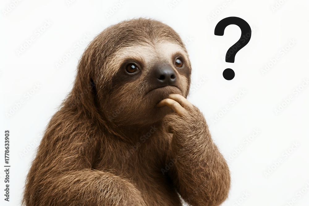 Naklejka premium Thinking Scene of a Sloth Looking Curious