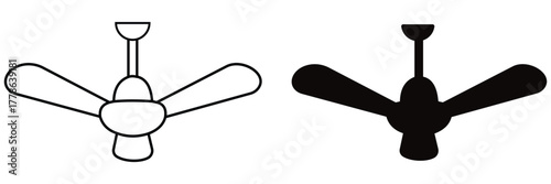 Ceiling Fan Icon Set – Vector Collection of Modern Ceiling Fan Symbols with Three and Four 
Blades, Light Fixture, and Air Cooling Design Illustrations