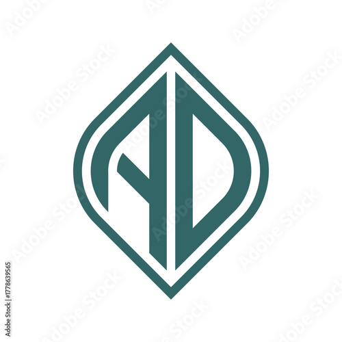 A stylized logo featuring the letters 'AD' in a dark teal color, enclosed within a rounded diamond shape on a white background, representing a brand or company.
