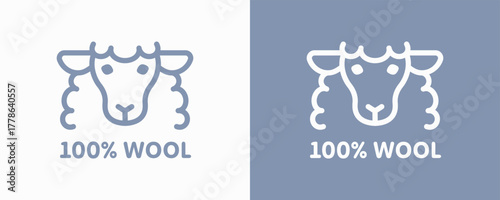 Wool 100 percent pure icon isolated on background. Vector signs for clothes and fabric product with cute cartoon sheep head