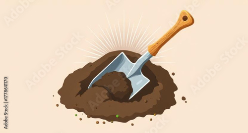 An isolated vector illustration of construction tools, including a hammer and chisel, garden shovel, and an electric guitar, on a white background