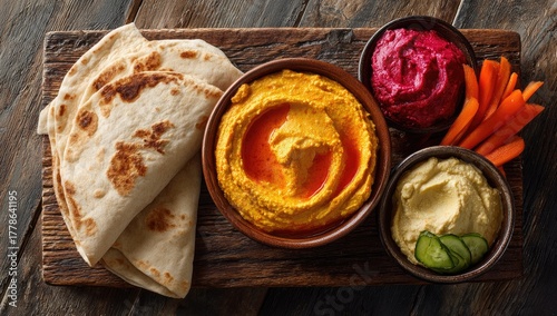 Delicious Hummus and Pita Bread Platter.