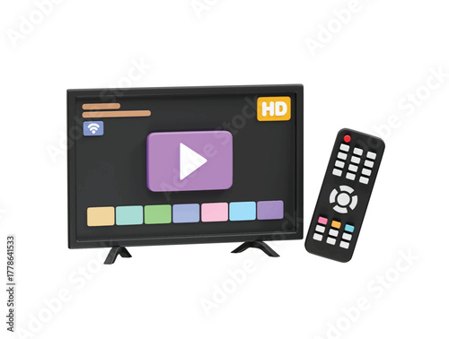 Smart TV and Remote Control for Home Entertainment icon 3d render illustration