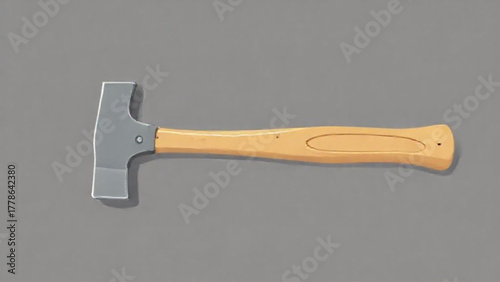 A single claw hammer with a metal head and wood handle on a wooden background is an isolated construction tool for carpentry