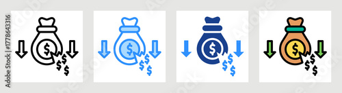 Cost Reduction Icon Collection Set Multiple Style