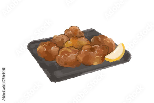 オシャレな水彩唐揚げのイラスト素材