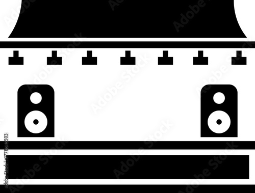 Outdoor Music Festival Stage Icon Concert, Performance, Theater, and Event Platform Symbol Entertainment, Show, and Auditorium Vector in Black Color Flat Style