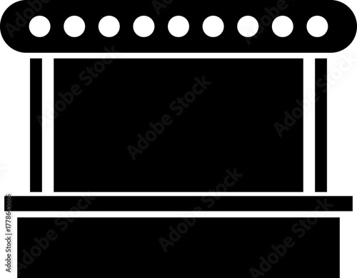 Outdoor Music Festival Stage Icon Concert, Performance, Theater, and Event Platform Symbol Entertainment, Show, and Auditorium Vector in Black Color Flat Style