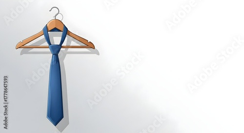 Stylized Vector Illustration of Tie Hanging on Coat Hanger with Copy Space