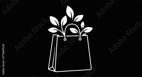 Eco-friendly shopping bag with green leaves sprouting, symbolizing sustainability and nature-conscious commerce.