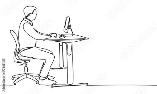 Minimalist Line Art of Man at Ergonomic Workstation